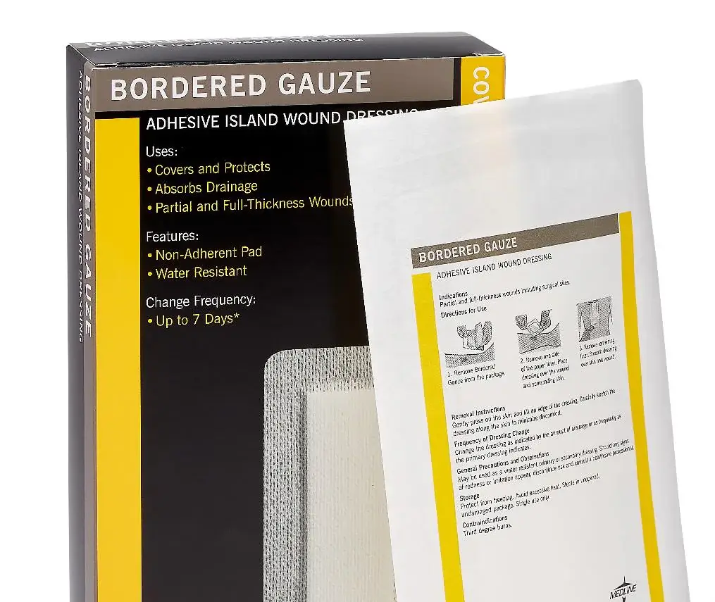Border Gauze Adhesive Island Wound Dressing 3x6 15Ct